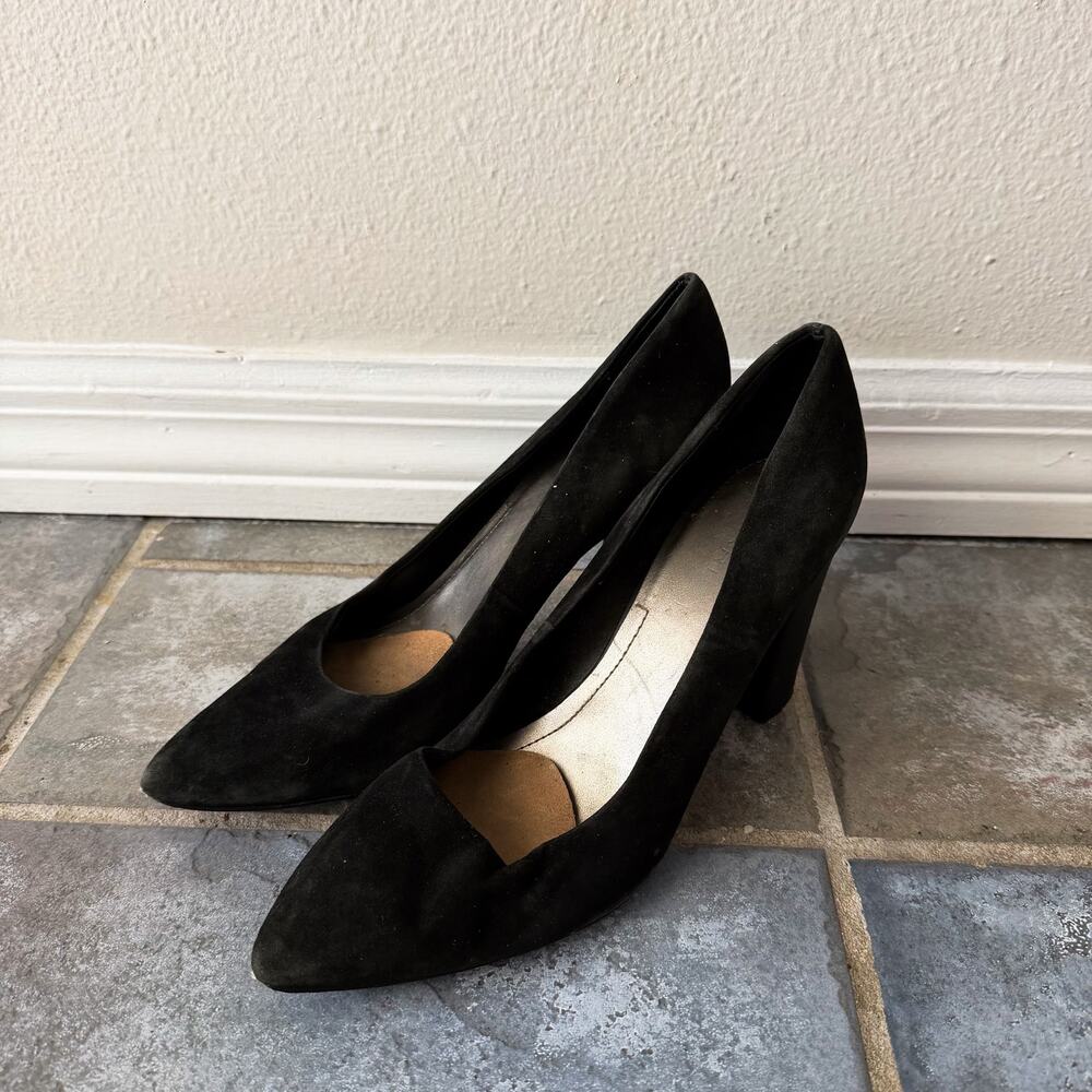 Tahari Ava Black Suede Pumps Womens 8.5 Block Heel Pointed Toe